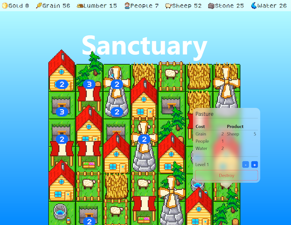 Sanctuary, a town-building web app game